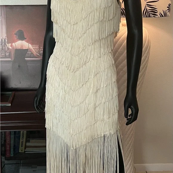 Ivory Fringe Slip Dress - Picture 3 of 16